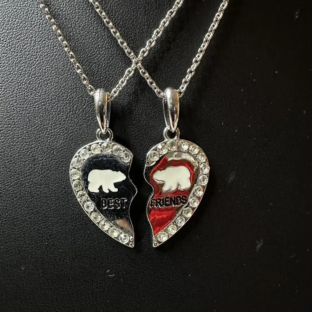 NWT Philadelphia Zoo Best Friends Heart Necklace Set Silver Tone